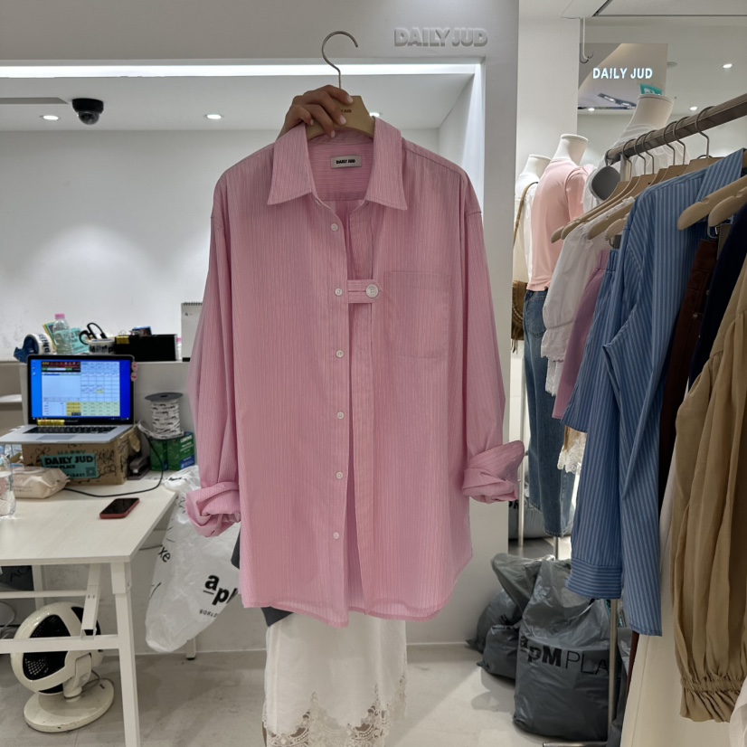 DAILYJUD韓國直郵㊣女裝新品時尚推薦休閑熱賣襯衫蕾絲衫條紋DAILY JUD襯衫/蕾絲衫圖色1