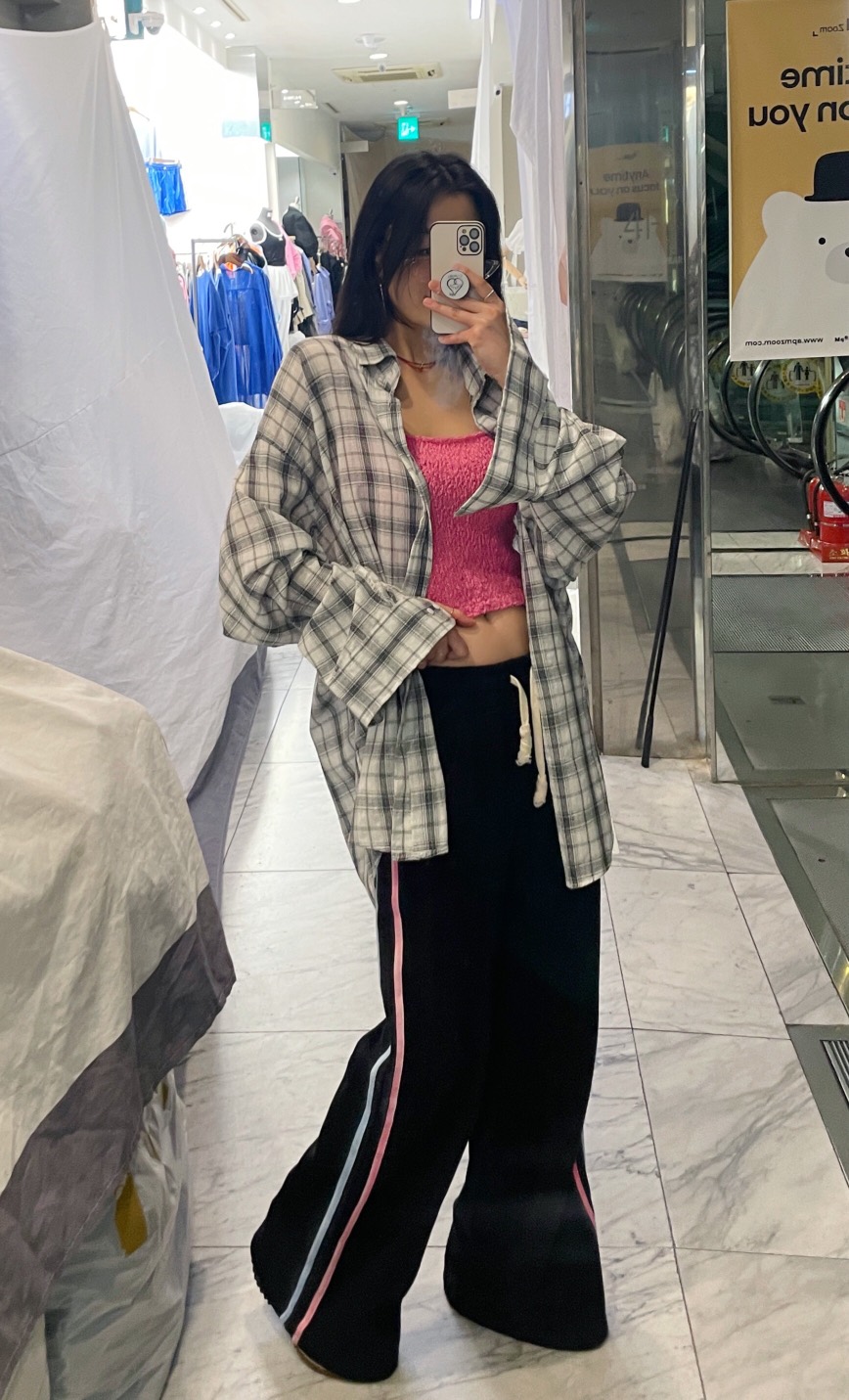 PAIRING直郵韓國代購㊣女裝新品人氣休閑襯衫蕾絲衫格紋亞麻PAIRING襯衫/蕾絲衫