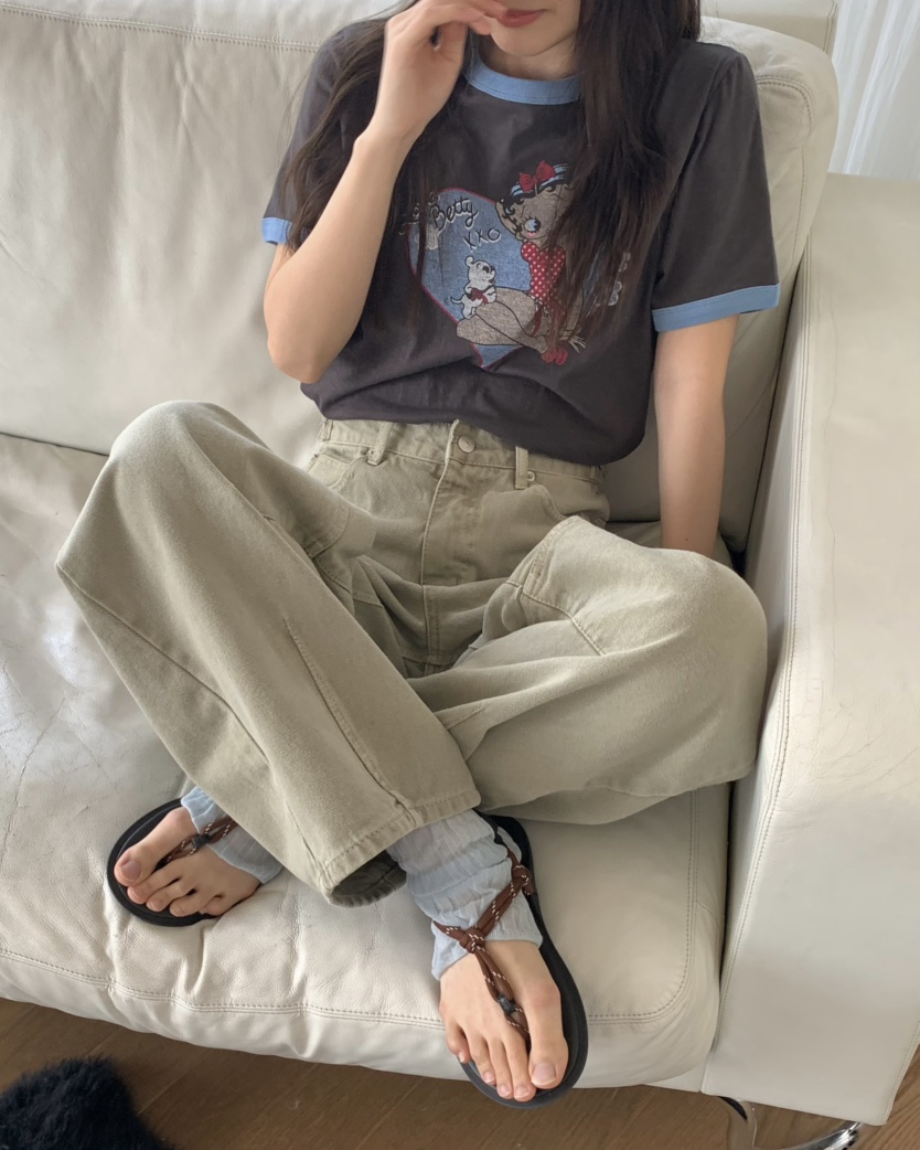 PEBBLE韓國直郵㊣東大門實拍女裝新款人氣推薦休閑時尚25春夏T恤PEBBLE/LAYERT恤
