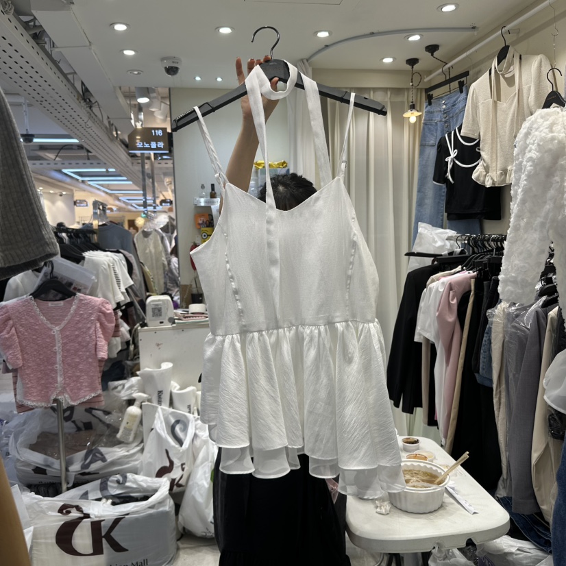 MONOPOLY韓國㊣直郵東大門代購女裝新品人氣吊帶背心含脖帶荷葉邊MONO_POLY吊帶/背心圖色1