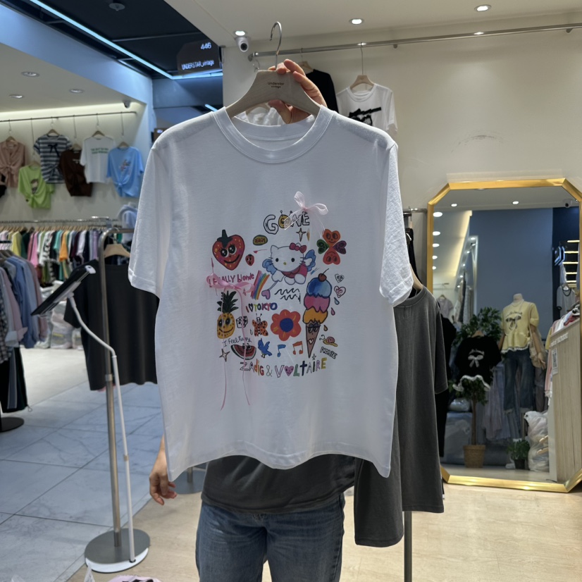 UNDERSTAR_VINTAGE韓國直郵㊣東大門實拍女裝新款休閑T恤蝴蝶結UNDERSTAR_VINTAGET恤圖色1