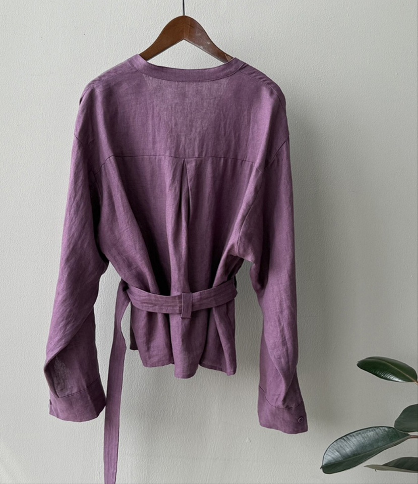 COMME TU VEUX-Q韓國㊣直郵東大門代購女裝新品25春夏襯衫蕾絲衫含腰帶亞麻COMME TU VEUX-Q襯衫/蕾絲衫