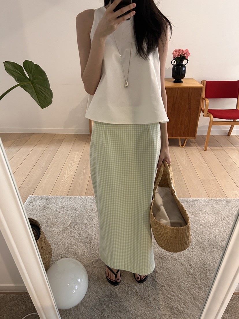 ME MO韓國直郵㊣東大門實拍女裝新品時尚熱賣休閑長裙格子ME MO長裙