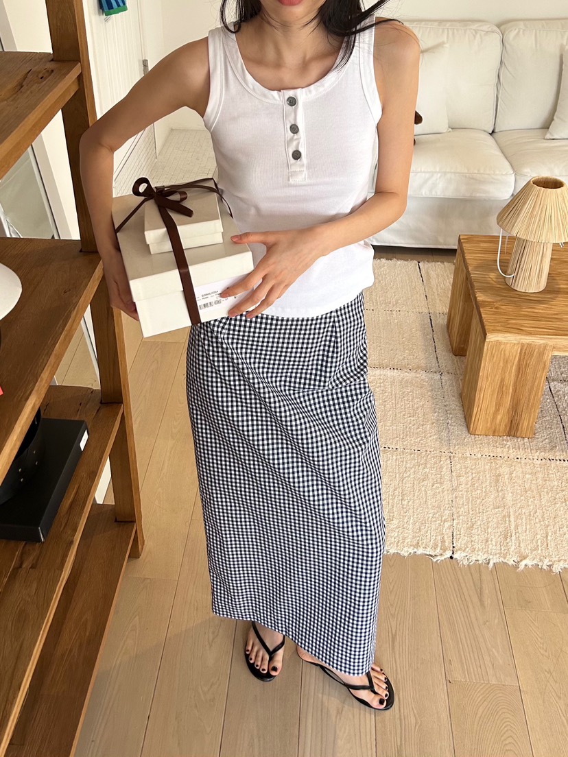 ME MO韓國直郵㊣東大門實拍女裝新品時尚熱賣休閑長裙格子ME MO長裙