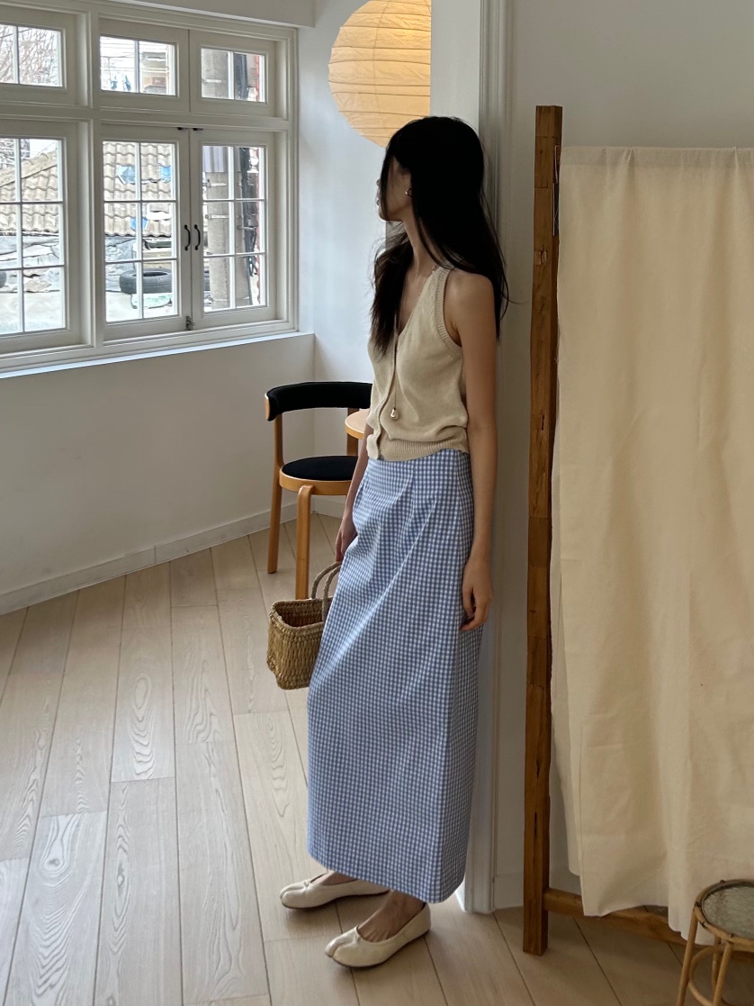 ME MO韓國直郵㊣東大門實拍女裝新品時尚熱賣休閑長裙格子ME MO長裙