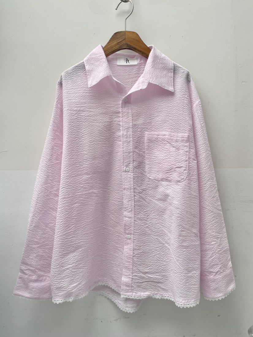PAIRING直郵韓國代購㊣女裝新品休閑推薦襯衫蕾絲衫蕾絲條紋PAIRING襯衫/蕾絲衫