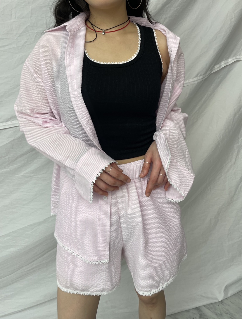 PAIRING韓國㊣直郵東大門代購女裝新款25春夏推薦短褲蕾絲條紋PAIRING短褲