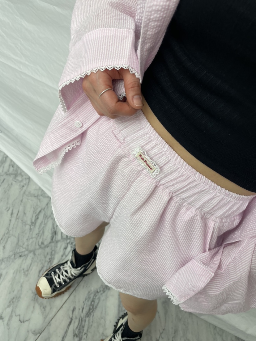 PAIRING韓國㊣直郵東大門代購女裝新款25春夏推薦短褲蕾絲條紋PAIRING短褲