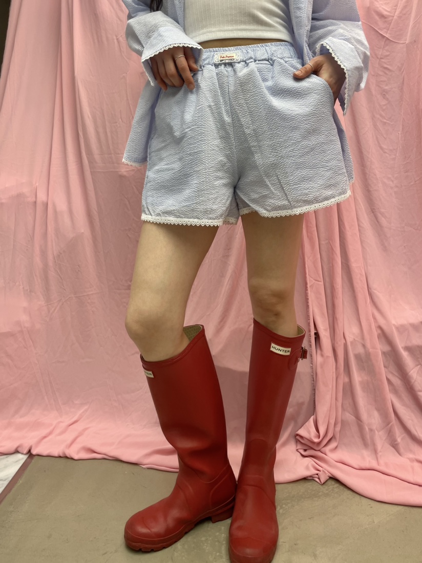 PAIRING韓國㊣直郵東大門代購女裝新款25春夏推薦短褲蕾絲條紋PAIRING短褲