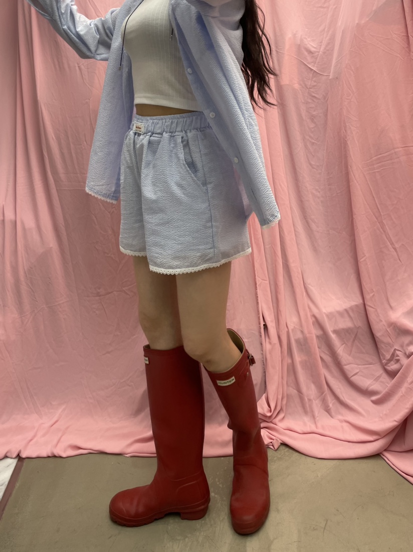 PAIRING韓國㊣直郵東大門代購女裝新款25春夏推薦短褲蕾絲條紋PAIRING短褲
