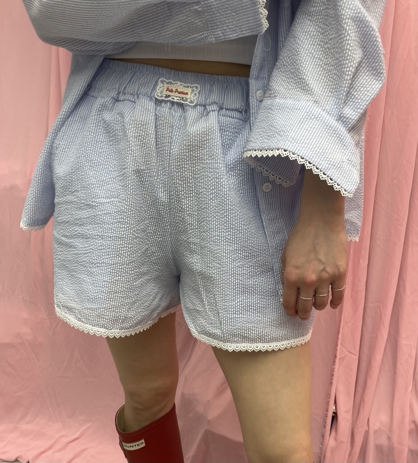 PAIRING韓國㊣直郵東大門代購女裝新款25春夏推薦短褲蕾絲條紋PAIRING短褲