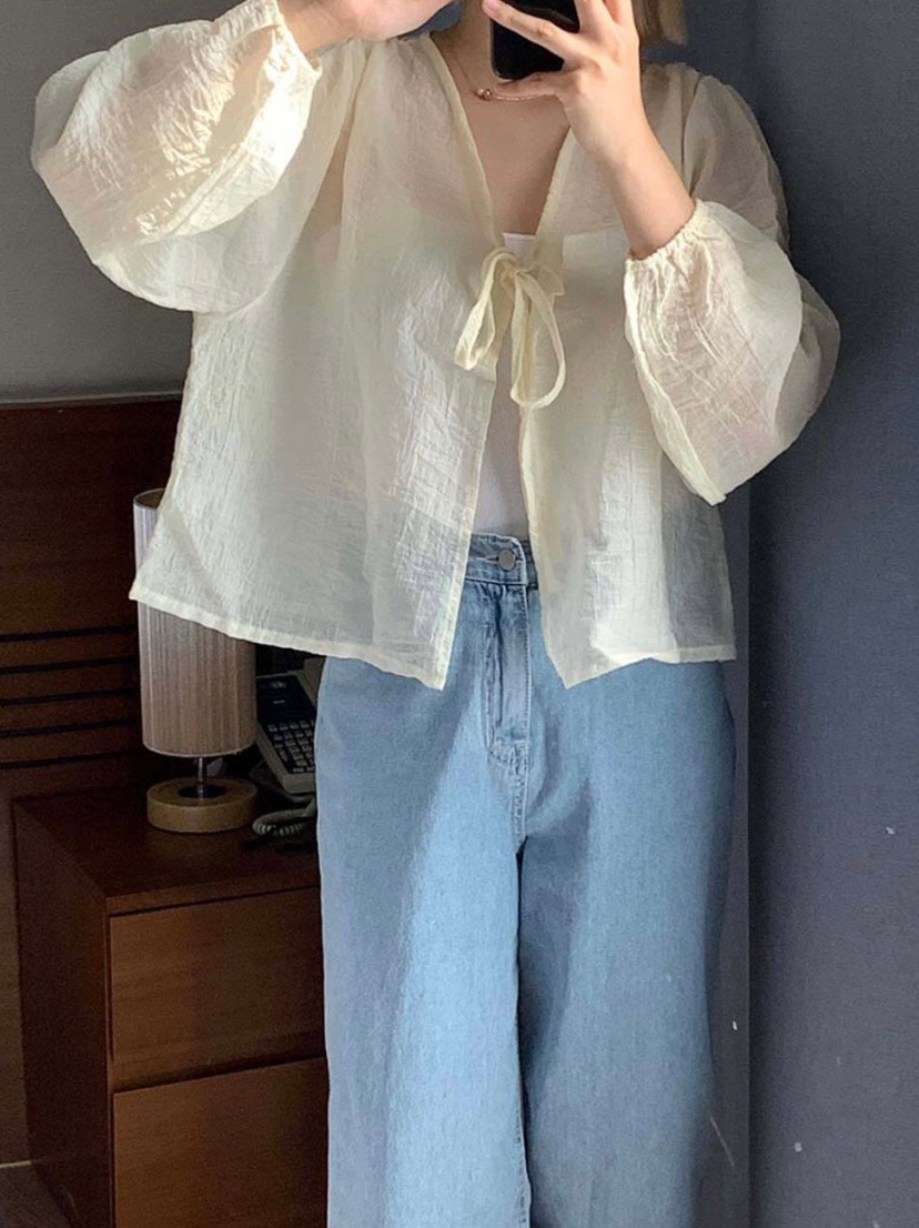 WOOD韓國直郵㊣東大門實拍女裝新款熱賣休閑襯衫蕾絲衫開衫WOOD襯衫/蕾絲衫