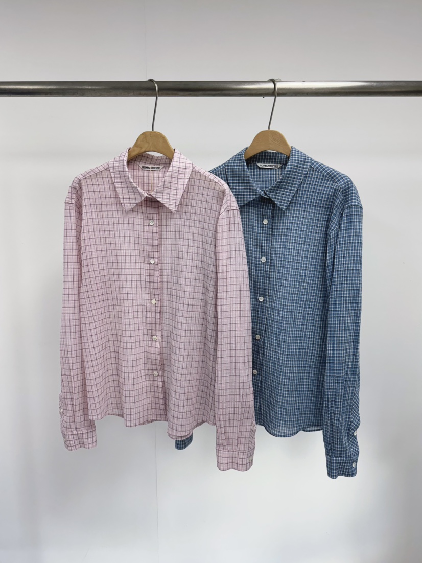 ROMANTICIZE韓國㊣直郵東大門代購女裝新品25春夏襯衫蕾絲衫格紋ROMANTICIZE襯衫/蕾絲衫