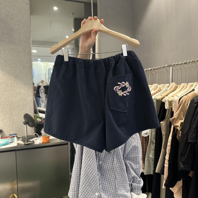 AMOEBA韓國㊣直郵東大門代購女裝新品時尚25春夏人氣短褲刺繡AMOEBA短褲