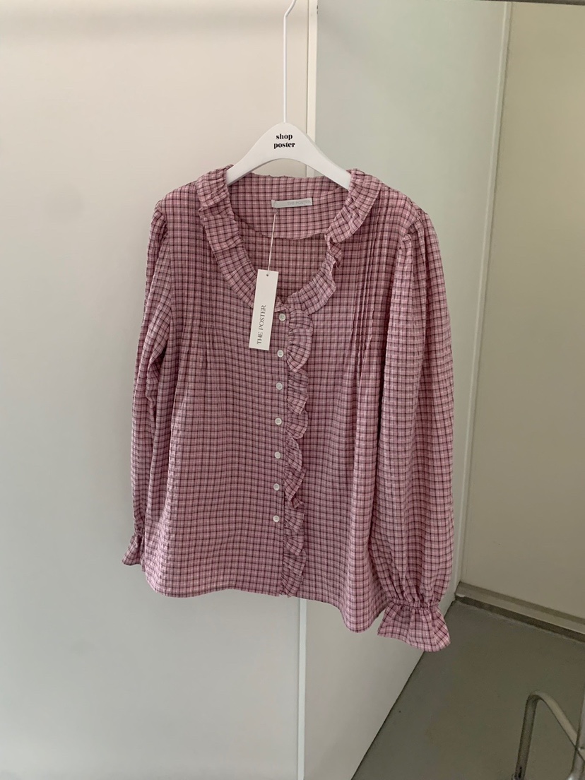 SHOP POSTER韓國直郵㊣東大門實拍女裝新品25春夏襯衫蕾絲衫荷葉邊格紋SHOP_POSTER襯衫/蕾絲衫圖色2