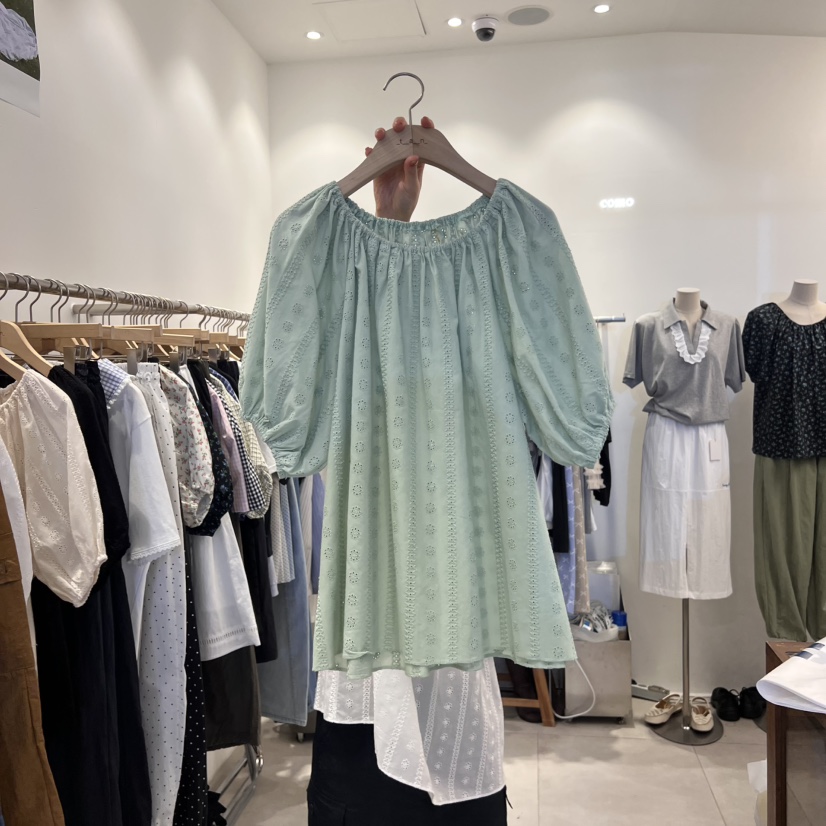 TAN&amp;COMO韓國㊣直郵東大門代購女裝新款25春夏襯衫蕾絲衫刺繡tan-COMO襯衫/蕾絲衫圖色2