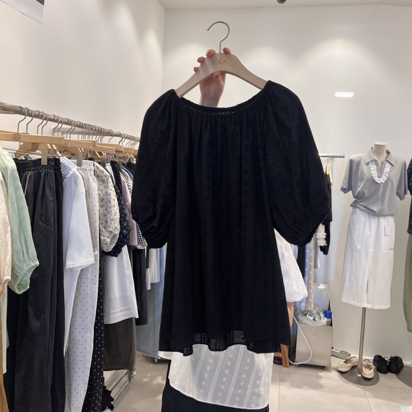 TAN&amp;COMO韓國㊣直郵東大門代購女裝新款25春夏襯衫蕾絲衫刺繡tan-COMO襯衫/蕾絲衫圖色3