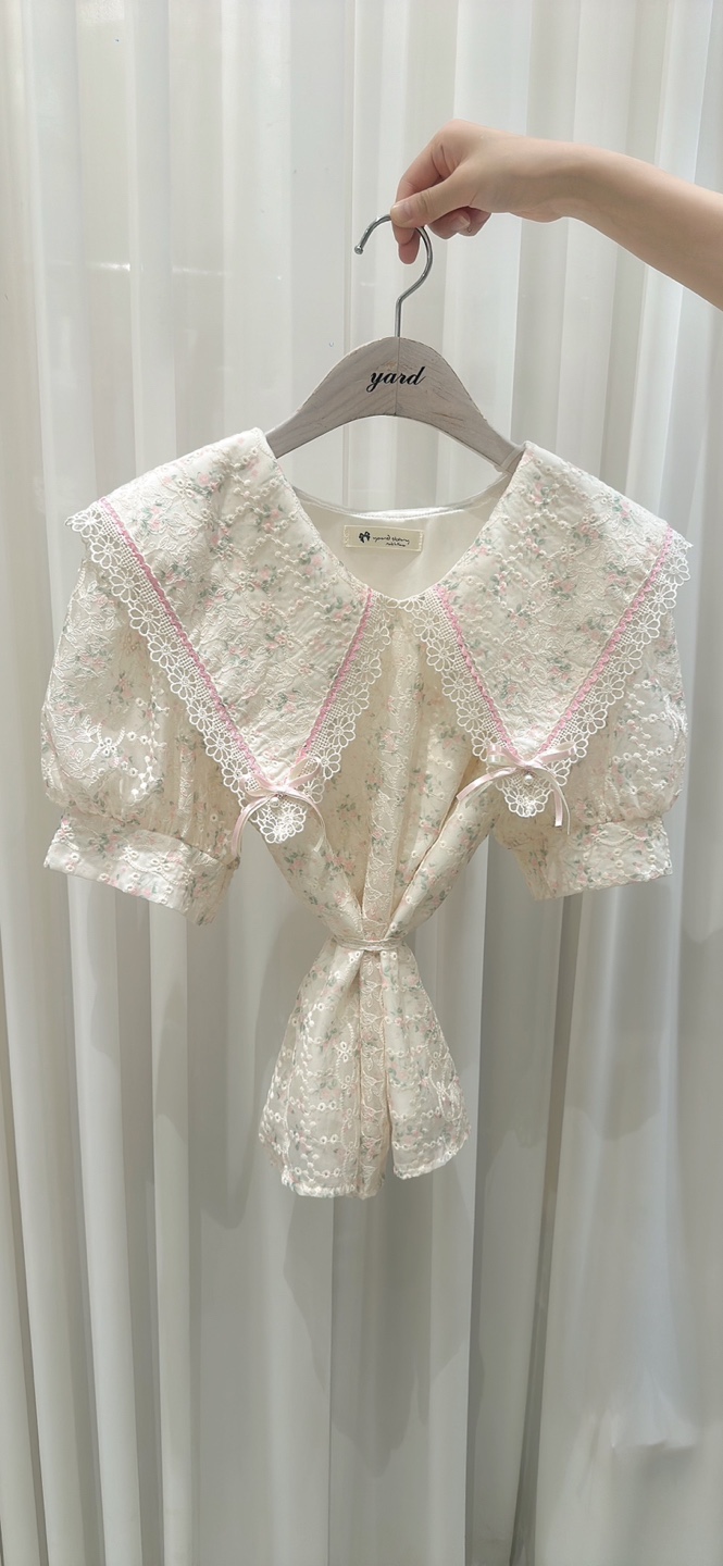 YARD韓國㊣直郵東大門代購女裝新品25春夏時尚襯衫蕾絲衫刺繡YARD襯衫/蕾絲衫