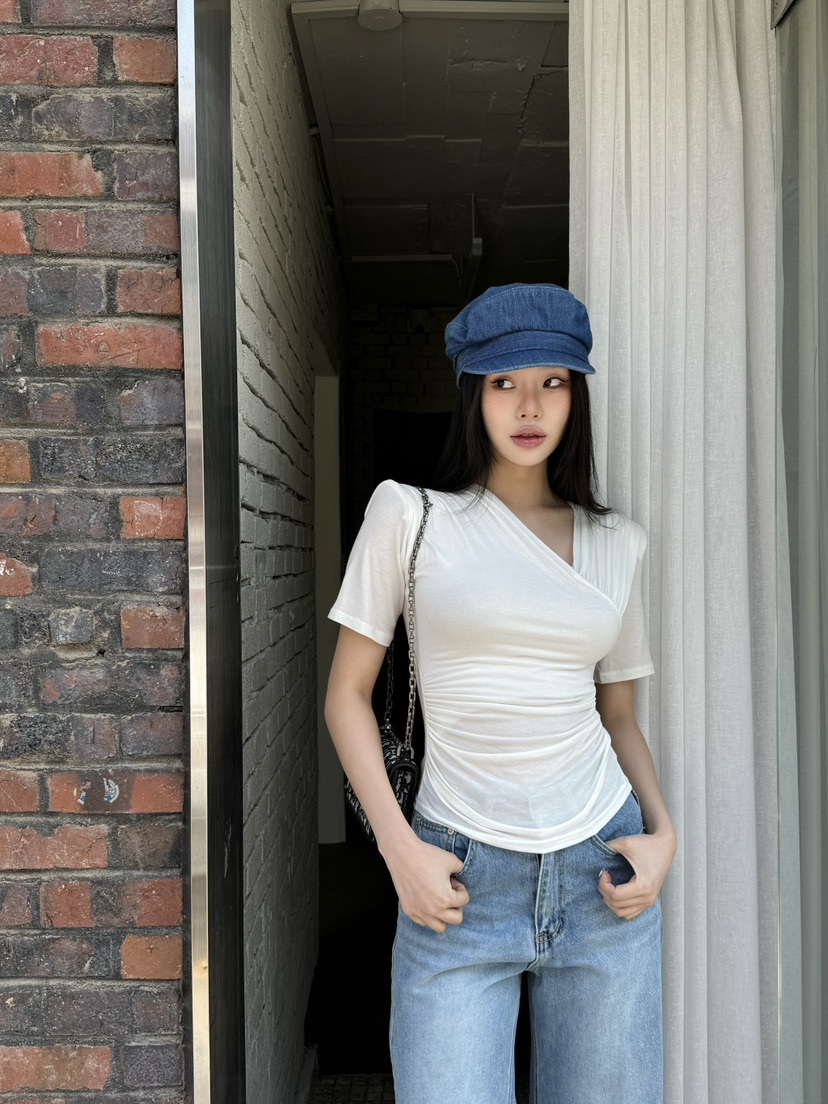 FOUREIGHT韓國㊣直郵東大門代購女裝新品休閑時尚熱賣T恤褶皺FOUR EIGHTT恤