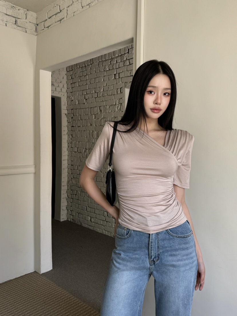 FOUREIGHT韓國㊣直郵東大門代購女裝新品休閑時尚熱賣T恤褶皺FOUR EIGHTT恤