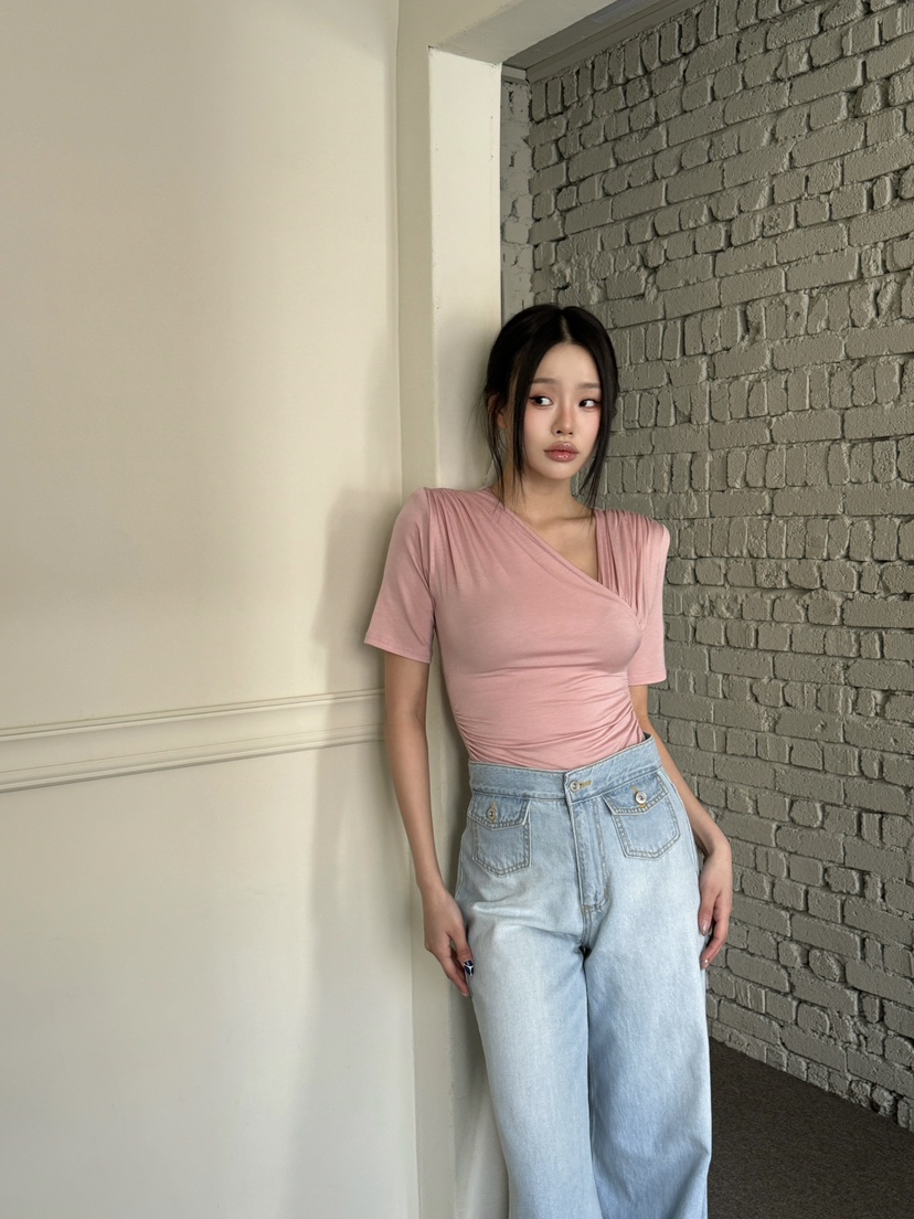 FOUREIGHT韓國㊣直郵東大門代購女裝新品休閑時尚熱賣T恤褶皺FOUR EIGHTT恤