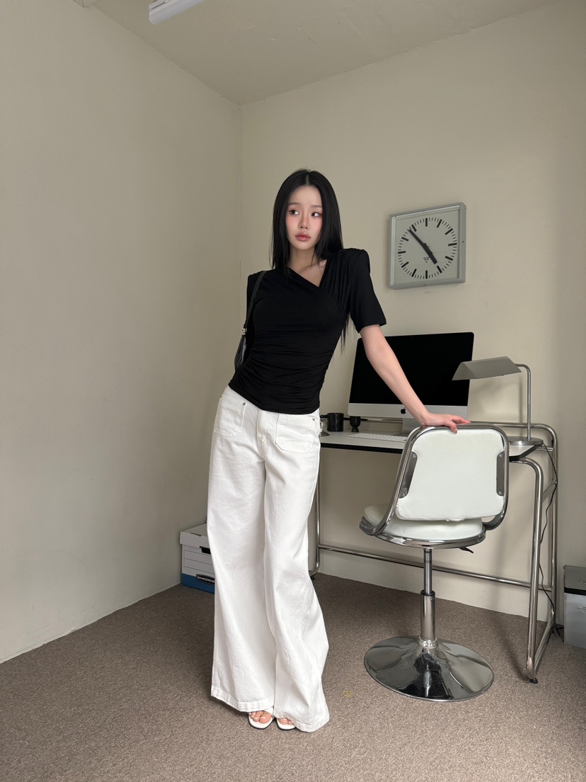FOUREIGHT韓國㊣直郵東大門代購女裝新品休閑時尚熱賣T恤褶皺FOUR EIGHTT恤