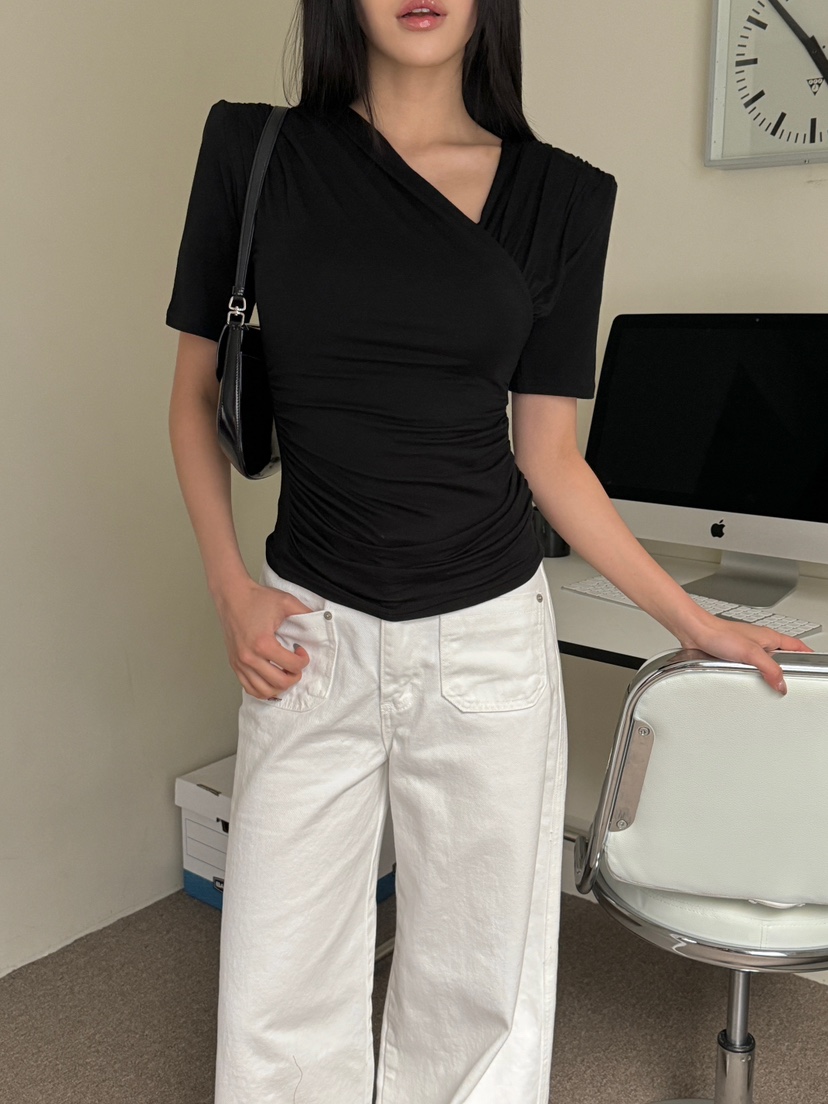 FOUREIGHT韓國㊣直郵東大門代購女裝新品休閑時尚熱賣T恤褶皺FOUR EIGHTT恤