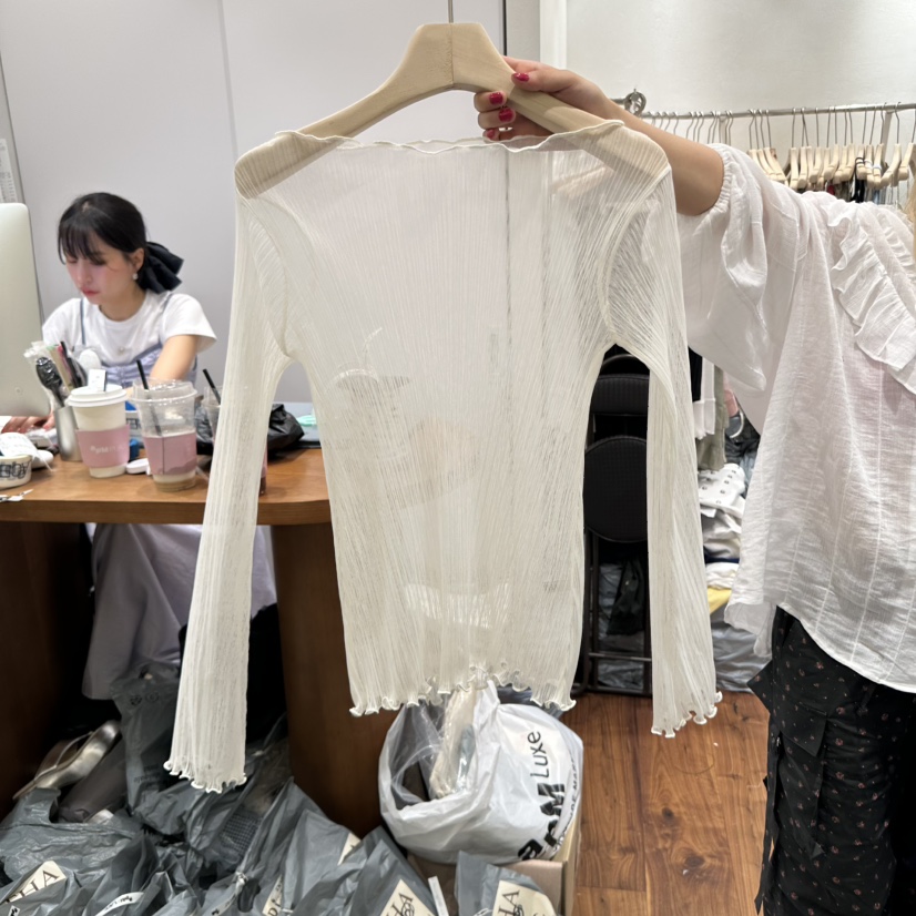 BERTHA韓國㊣直郵東大門代購女裝新款時尚休閑熱賣長袖T恤褶皺BERTHA長袖T恤
