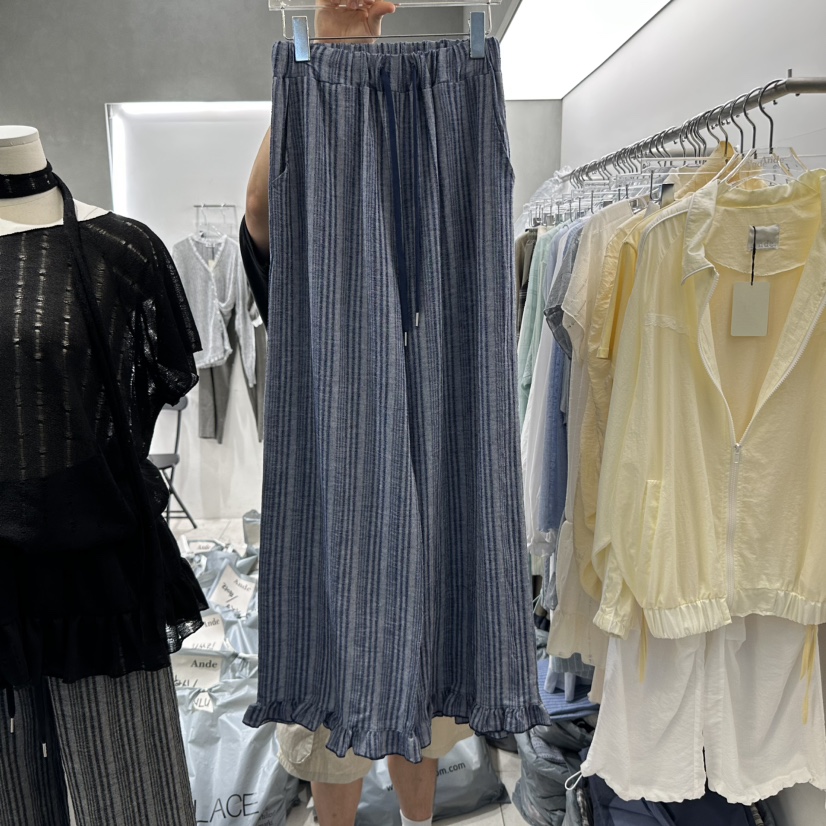 ANDE韓國直郵㊣東大門實拍女裝新品時尚休閑休閑褲荷葉邊亞麻ANDE休閑褲圖色2