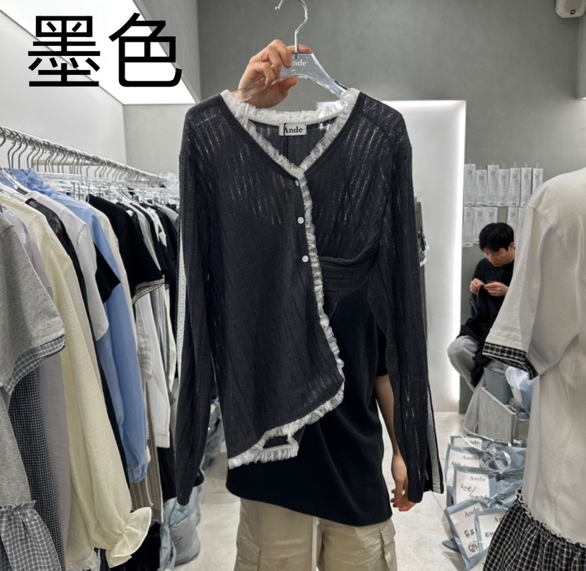 ANDE韓國直郵㊣東大門實拍女裝新款熱賣時尚針織衫荷葉邊開衫ANDE針織衫圖色3