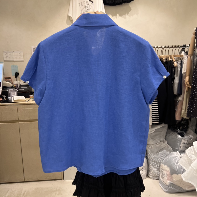 SALONDEMAG韓國直郵㊣女裝新品時尚休閑襯衫蕾絲衫口袋亞麻SALONDEMAG襯衫/蕾絲衫