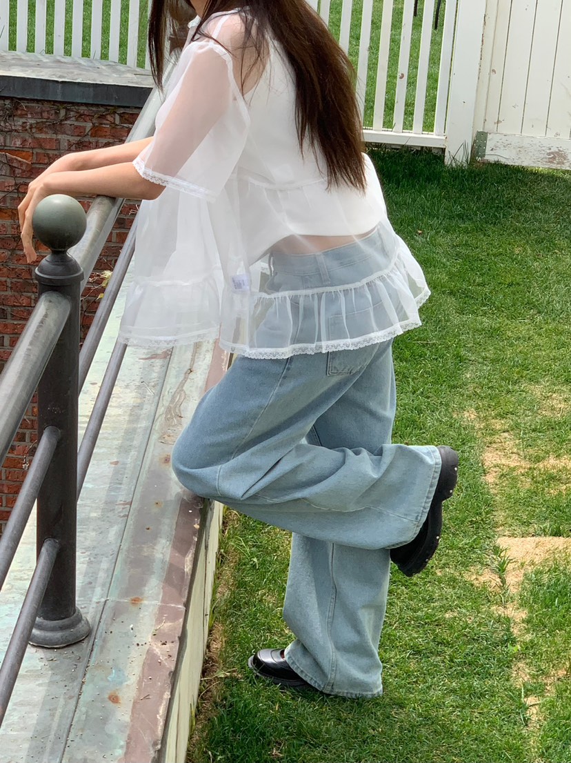 LOVE MY SANTA韓國㊣直郵東大門代購女裝新款推薦襯衫蕾絲衫不含內搭歐根紗Santa/LOVE MY SANTA襯衫/蕾絲衫