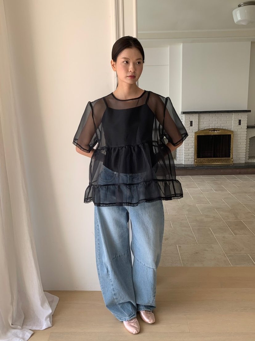 LOVE MY SANTA韓國㊣直郵東大門代購女裝新款推薦襯衫蕾絲衫不含內搭歐根紗Santa/LOVE MY SANTA襯衫/蕾絲衫圖色3