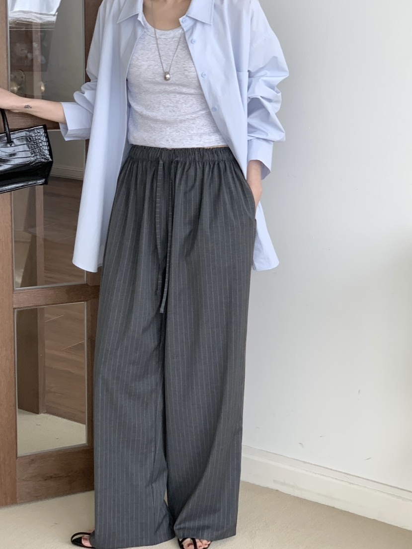 PLANTS ON GRAY韓國直郵㊣女裝新品推薦25春夏休閑褲條紋PLANTS ON GRAY休閑褲
