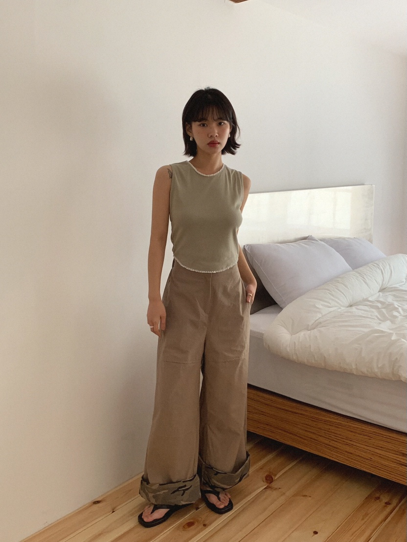 SLAT韓國直郵㊣女裝新款休閑推薦熱賣25春夏時尚休閑褲迷彩SLAT休閑褲
