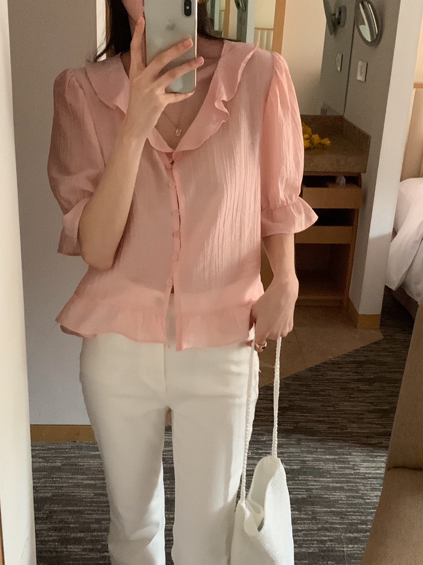 FRILL-T韓國㊣直郵東大門代購女裝新款休閑25春夏襯衫蕾絲衫FRILL-T襯衫/蕾絲衫