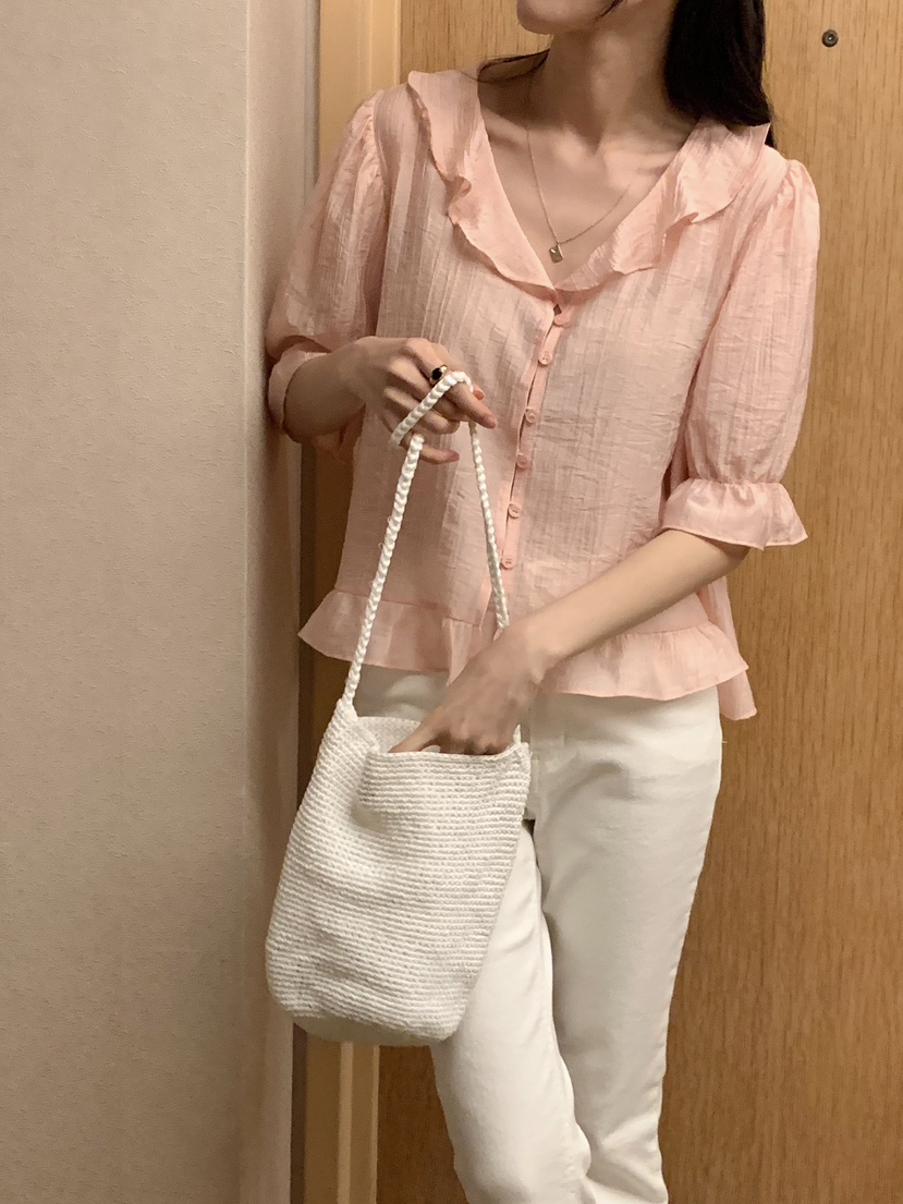 FRILL-T韓國㊣直郵東大門代購女裝新款休閑25春夏襯衫蕾絲衫FRILL-T襯衫/蕾絲衫