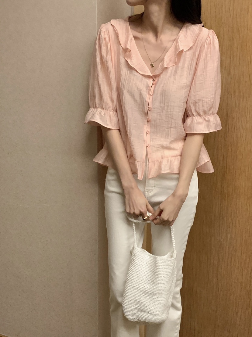 FRILL-T韓國㊣直郵東大門代購女裝新款休閑25春夏襯衫蕾絲衫FRILL-T襯衫/蕾絲衫