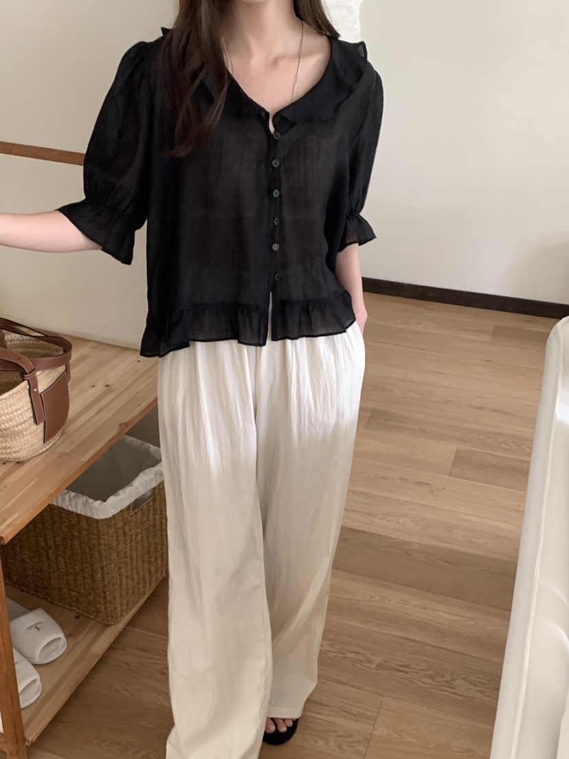 FRILL-T韓國㊣直郵東大門代購女裝新款休閑25春夏襯衫蕾絲衫FRILL-T襯衫/蕾絲衫
