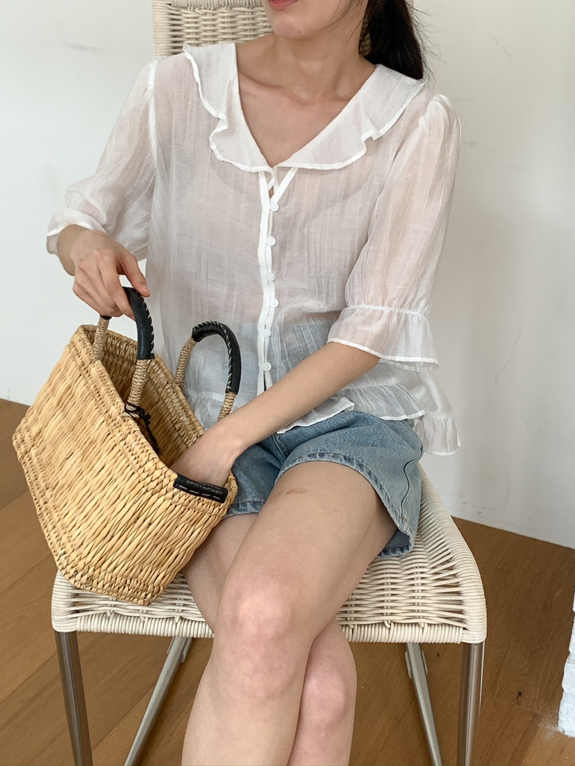 FRILL-T韓國㊣直郵東大門代購女裝新款休閑25春夏襯衫蕾絲衫FRILL-T襯衫/蕾絲衫