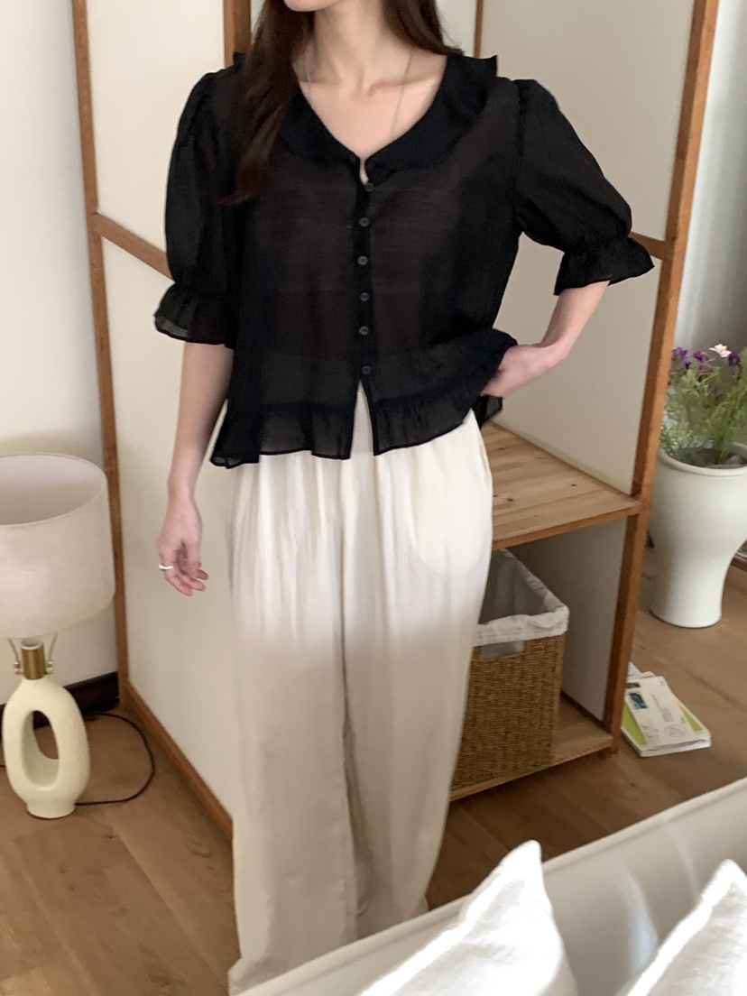 FRILL-T韓國㊣直郵東大門代購女裝新款休閑25春夏襯衫蕾絲衫FRILL-T襯衫/蕾絲衫圖色3