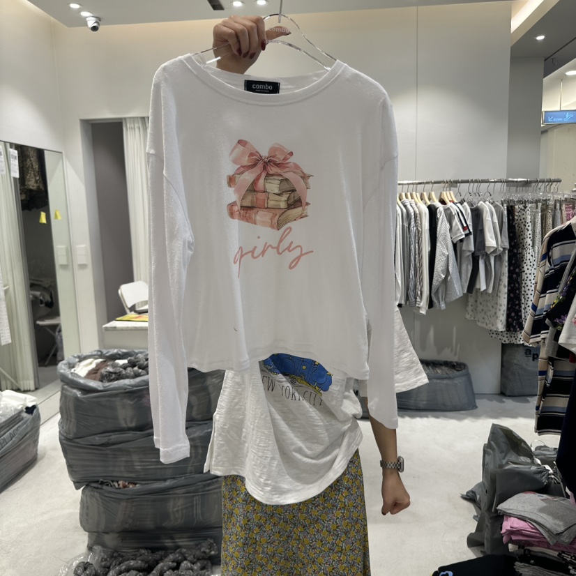 COMBO韓國直郵㊣女裝新品25春夏熱賣推薦時尚人氣休閑長袖T恤COM_BO長袖T恤圖色1
