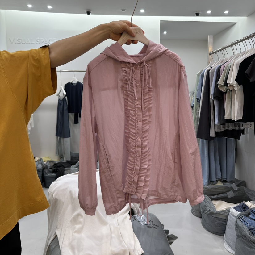VISUAL SPACE韓國㊣直郵東大門代購女裝新品時尚夾克荷葉邊VISUAL SPACE夾克