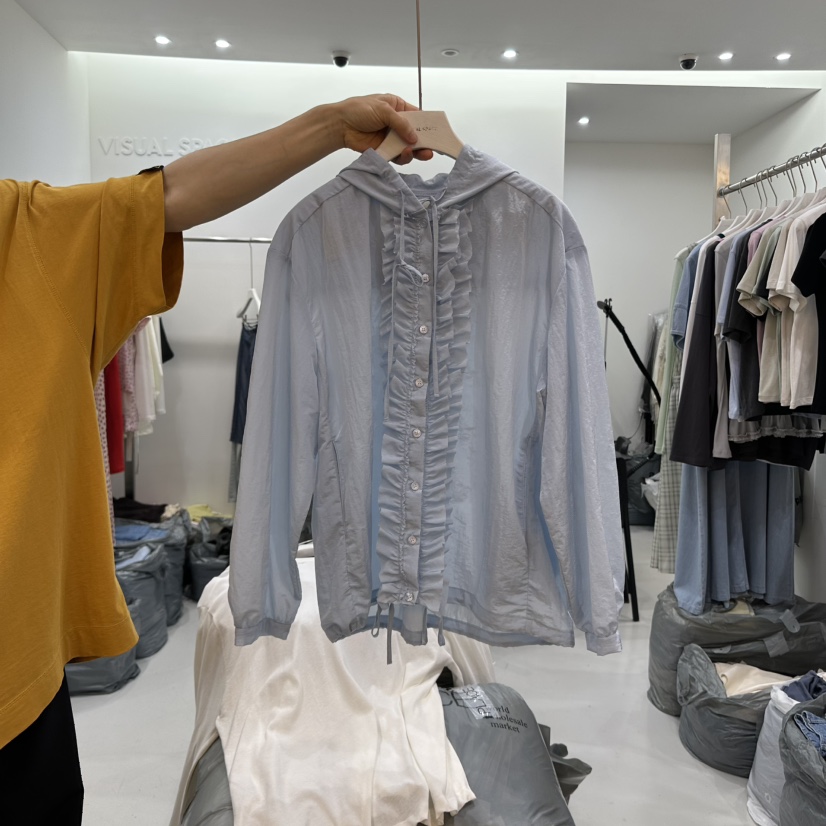VISUAL SPACE韓國㊣直郵東大門代購女裝新品時尚夾克荷葉邊VISUAL SPACE夾克圖色2