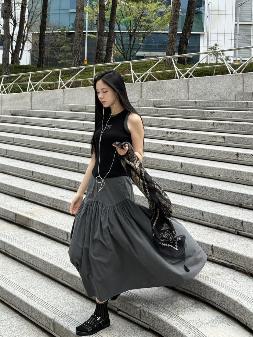 BETWEEN US韓國直郵㊣東大門實拍女裝新款休閑推薦長裙刺繡JICJO:SEOUL長裙