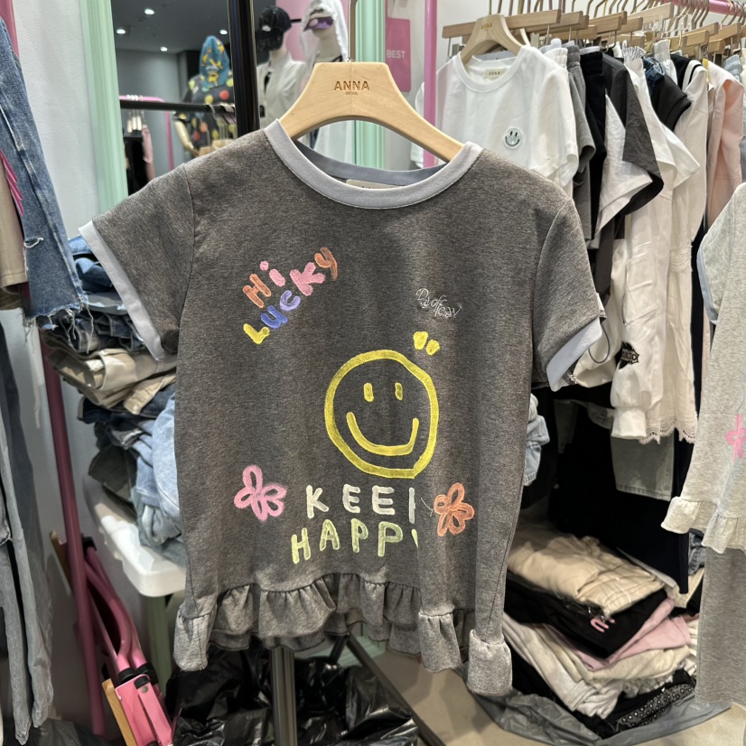 ANNA直郵韓國代購㊣女裝新品熱賣時尚人氣推薦25春夏T恤荷葉邊ANNAT恤圖色2