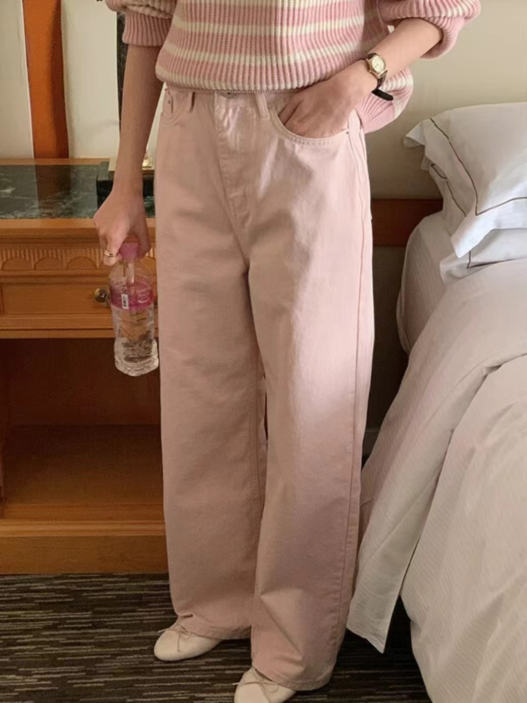 WOOD直郵韓國代購㊣女裝新款人氣推薦熱賣休閑時尚休閑褲棉質WOOD休閑褲