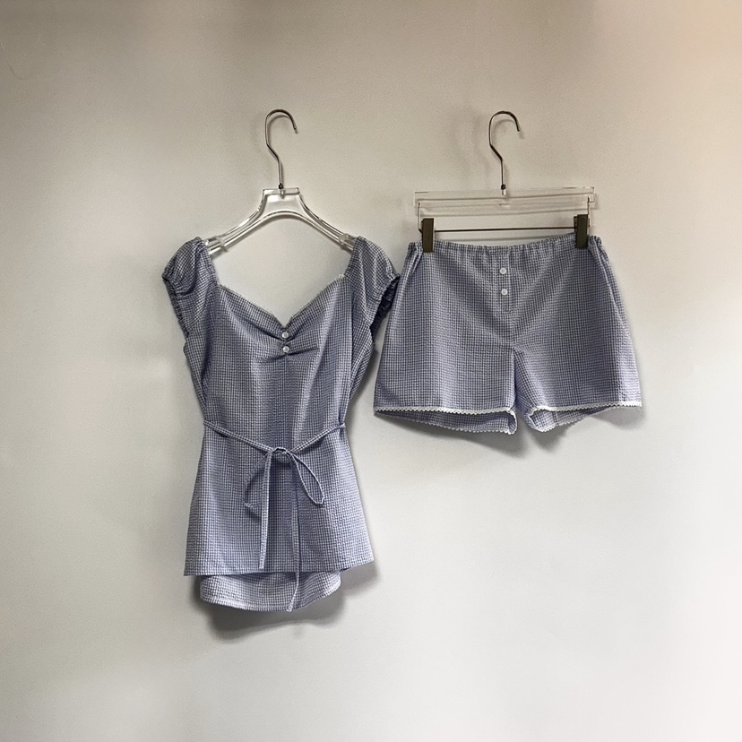 BONHEUR直郵韓國代購㊣女裝新品人氣推薦25春夏短褲格紋蕾絲BONHEUR-2件起短褲