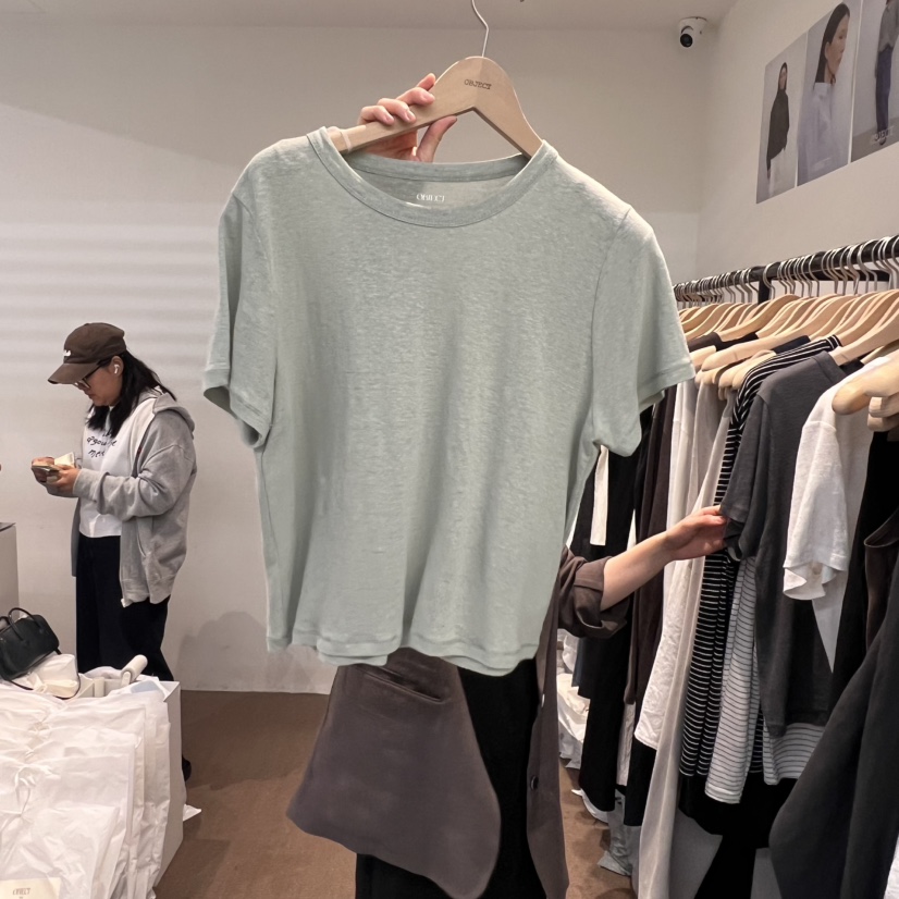 OBJECT韓國㊣直郵東大門代購女裝新品休閑時尚25春夏T恤天然亞麻OBJECTT恤圖色4