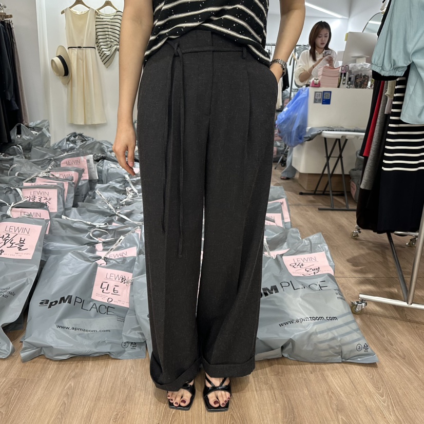 LEWIN直郵韓國代購㊣女裝新款推薦休閑25春夏休閑褲含腰繩亞麻LEWIN休閑褲圖色2